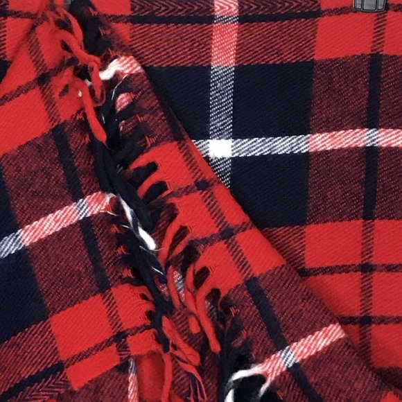Faribault Woolen Mill Red Blue Plaid Acrylic Stadium Throw Fringe 53 x 40 - Picture 4 of 4